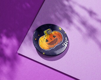 Jack O Lantern Pin | 38mm Button Badge | Halloween Jewelry |  Fall Button Badge | Spooky Button Badge | Backpack Pins