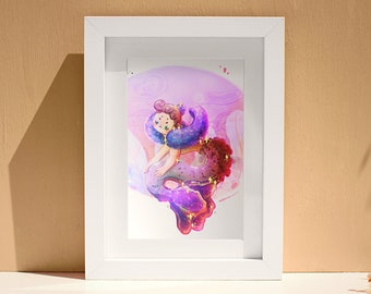 A6 Art Print, Mermaid Art Print, Floral Mermaid Print, Mermaid Print, Fantasy Art