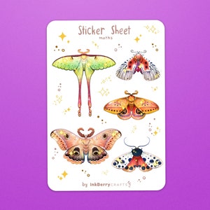 Sticker Sheet | Moth Stickers, Moth Planner Stickers, Moon Moth, Goth Stickers, Bujo Stickers, Planner Stickers