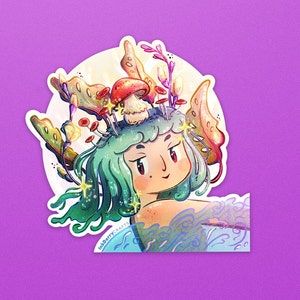 Mushroom Fairy Sticker | Mushroom Stickers | Witch Aesthetic | Fantasy Illustration | Laptop Stickers | Vinyl Stickers | Fairycore