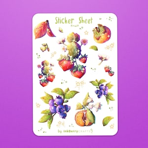 Sticker Sheet | Garden Stickers, Summer Planner Stickers, Cute Fruit Stickers, Strawberry Stickers, Bujo Stickers, Planner Stickers