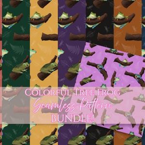 Colorful Tree Frog Seamless Pattern Bundle - 8 Seamless Digital Files (Instant Download) - Commercial Use - 300 DPI
