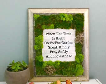 Moss Wall Art, Custom Quote Wall Art, Garden Wall Hanging, Indoor Nature Decor, Inspirational Quotes, Rustic Wall Decorations, Moss Decor