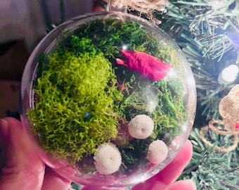 Moss Christmas Bauble, Terrarium Christmas Ornament, Hanging Mushroom Decor, Forest Decor, Fairy Garden Ornament, 3D Christmas Ornament