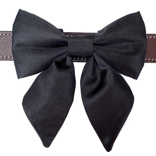 Satin Girl Dog Bow | Black | Dog Bridesmaid | Wedding | Collar Sailor Bow | Dog Flower Girl | Dog of Honor | Bow Tie with Tails