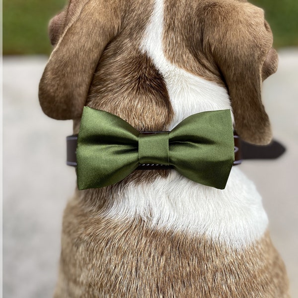 Satin Dog Bow Tie | Olive Green | Wedding | Dog Tuxedo | Collar Bow | Dog Formal Wear | Best Dog | Pet Bow Tie