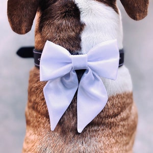 Satin Girl Dog Bow White Dog Bridesmaid Wedding Sailor Bow Collar Bow Dog Flower Girl Dog of Honor Bow Tie with Tails image 1