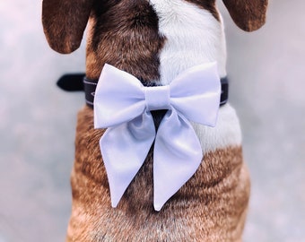 Satin Girl Dog Bow | White | Dog Bridesmaid | Wedding | Sailor Bow | Collar Bow | Dog Flower Girl | Dog of Honor | Bow Tie with Tails
