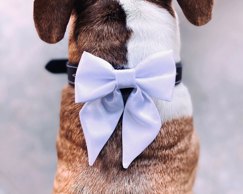 Satin Girl Dog Bow White Dog Bridesmaid Wedding Sailor Bow Collar Bow Dog Flower Girl Dog of Honor Bow Tie with Tails image 1