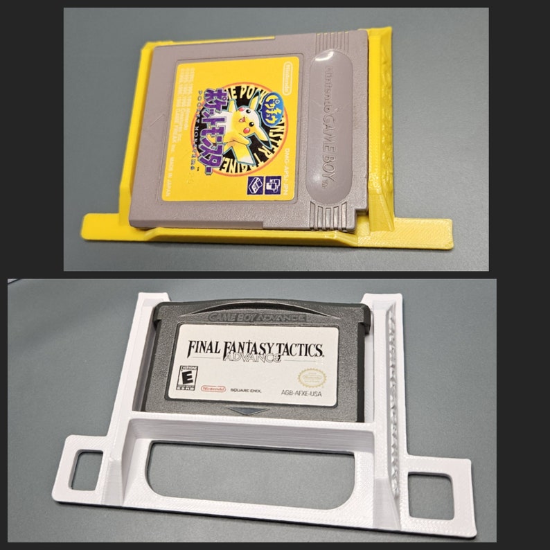May include: A white plastic case with a slot for a Game Boy Advance game cartridge. The case is designed to hold the cartridge upright. The cartridge in the case is a gray Game Boy Advance game cartridge with the text "FINAL FANTASY TACTICS ADVANCE" printed on it.