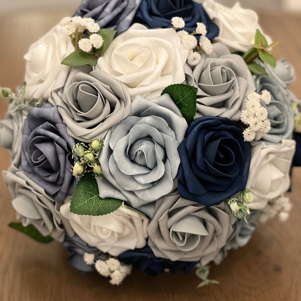 Wedding bouquet - Navy, blue and gray