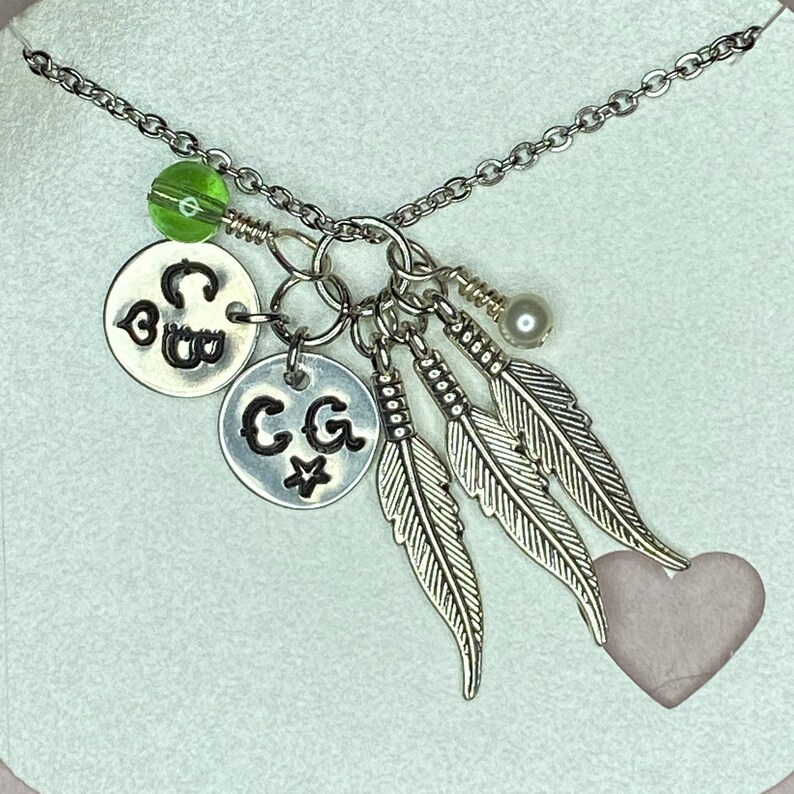 Birthstones Personalized Initial Monogram and Name Necklace with Beads Charms Silver Full Customization