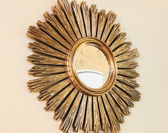 Margeaux Hand Carved Sunburst Mirror, Gold Leaf Antique Bronze Wall Decor (21" or 24")