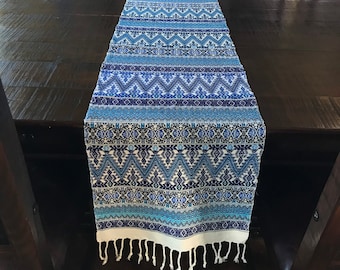 Mexican table runner, home decor, Blue/White.