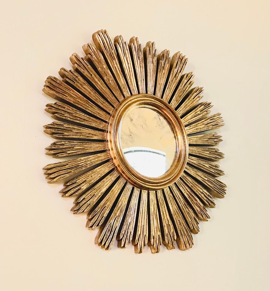 Bronze Gold Leaf Margeaux Sunburst Mirror, Hand Carved Home Wall