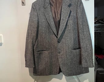 Vintage Sears Gray Herringbone Sport Coat Blazer with elbow patches! GUC!
