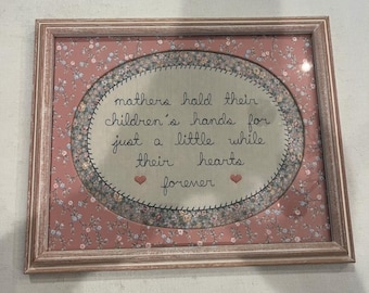 Vintage embroidered floral Mother patchwork style embroidery piece. Framed