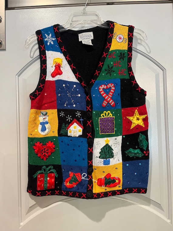 Vintage Basic Editions Holiday patchwork sequin S… - image 1
