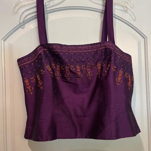 Purple and orange Embroidered shantung style cropped tank Top. GUC!