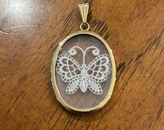 Vintage lace Butterfly Pendant. Shadow box style. So sweet!
