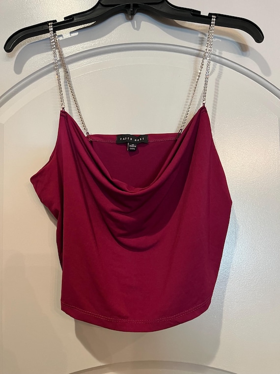 Vintage Wine Burgundy Red Cropped Cowl Neck Top With Rhinestone Straps. so  Sexy! - Etsy