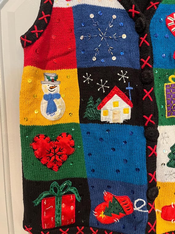 Vintage Basic Editions Holiday patchwork sequin S… - image 4