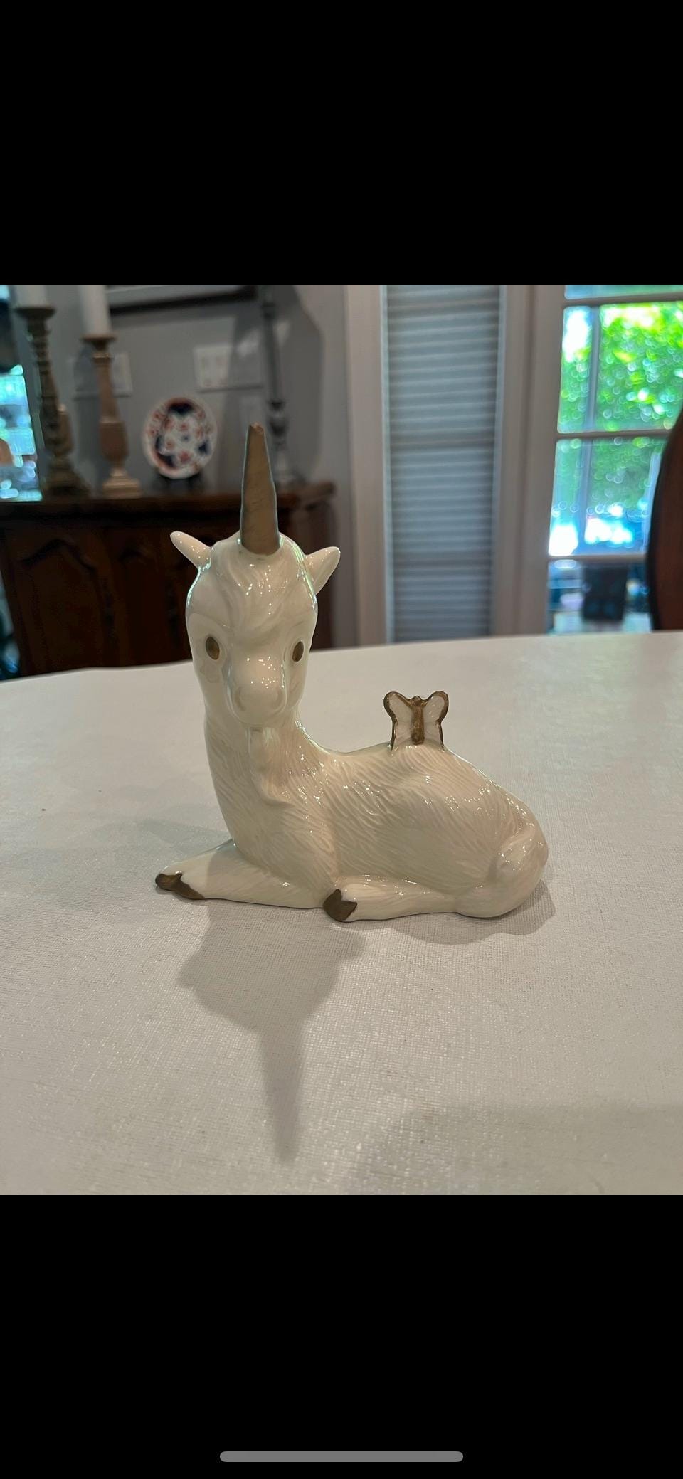 Vintage Creamy White Baby Unicorn With Butterfly Ceramic Figurine