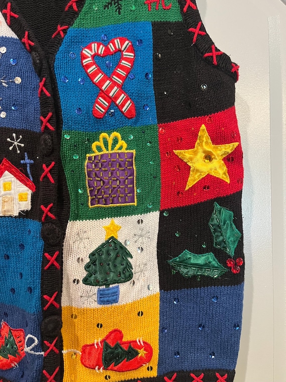 Vintage Basic Editions Holiday patchwork sequin S… - image 3