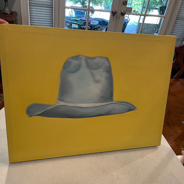 Vintage hand painted Stetson style cowboy hat pop art on hand wrapped canvas.