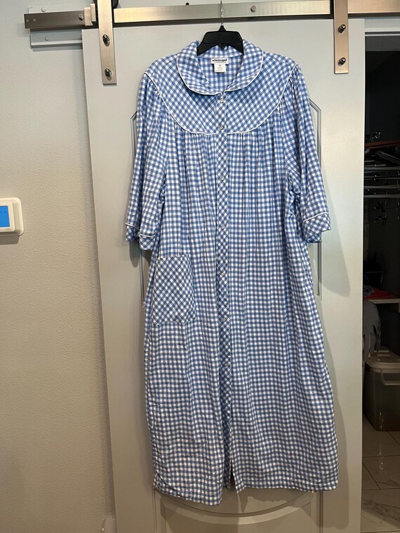Vintage Blue Gingham checked snap Button-Front fl… - image 1