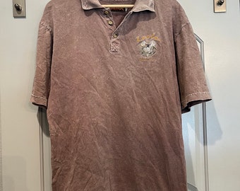 Vintage distressed brown/ mauve Australian Koala bear embroidered polo shirt.