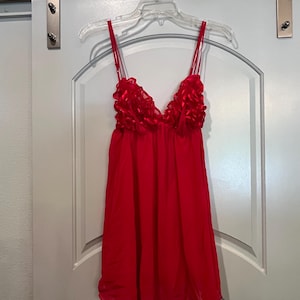Vintage Y2K Victoria&#39;s Secret Red frilly triangle style Lingerie chemise slip.