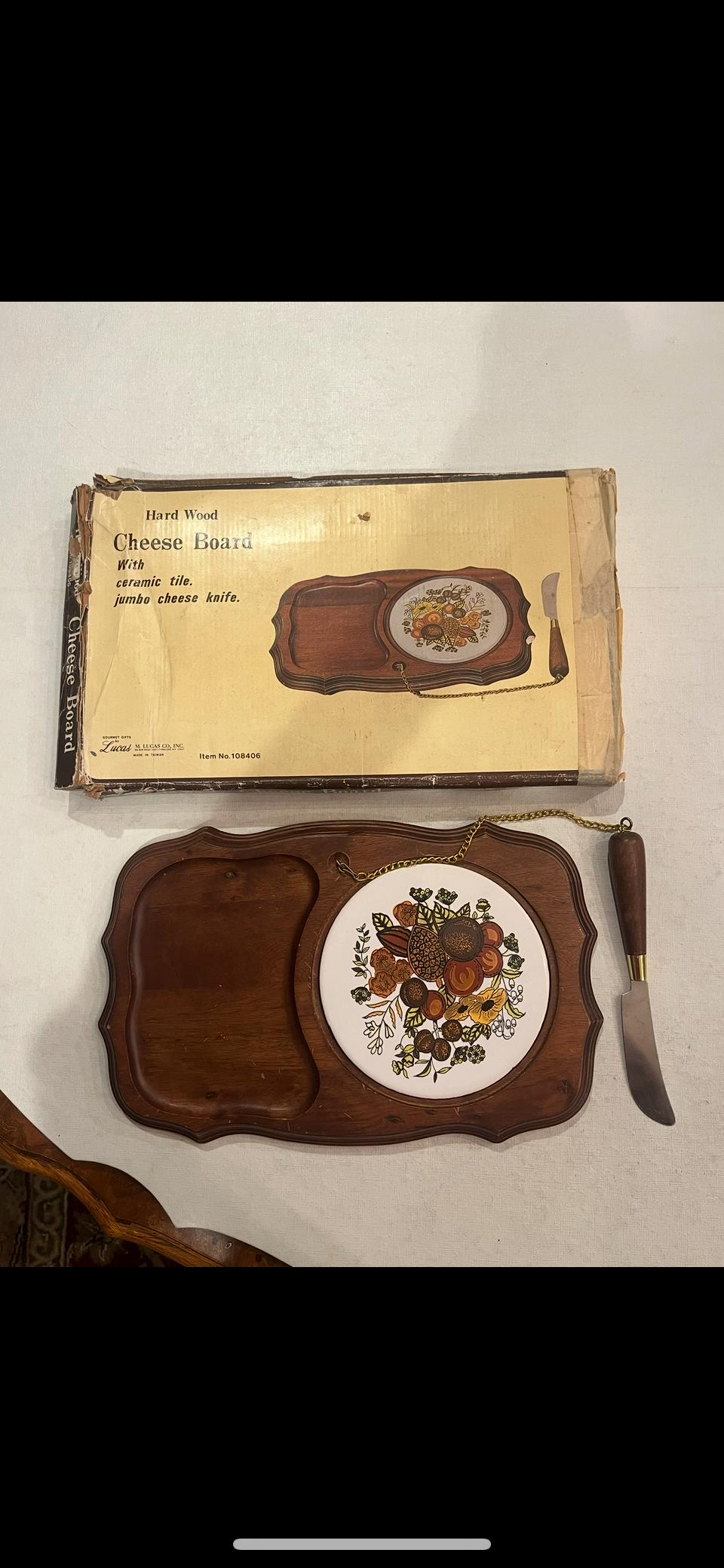 専用3 Vintage MCM Teakwood and Floral Tile Cheese Server Platter