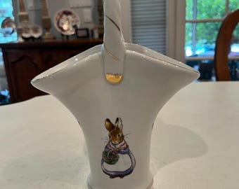 Vintage Beatrix Potter Mrs. Rabbit Ceramic Style Basket Vase. so