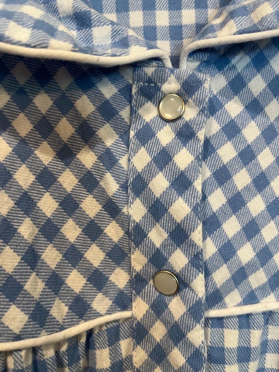 Vintage Blue Gingham checked snap Button-Front fl… - image 3