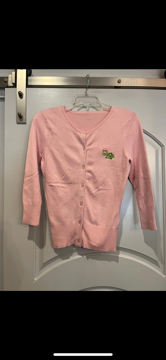 Vintage light Pink Button-Up turtle patch cardiga… - image 1
