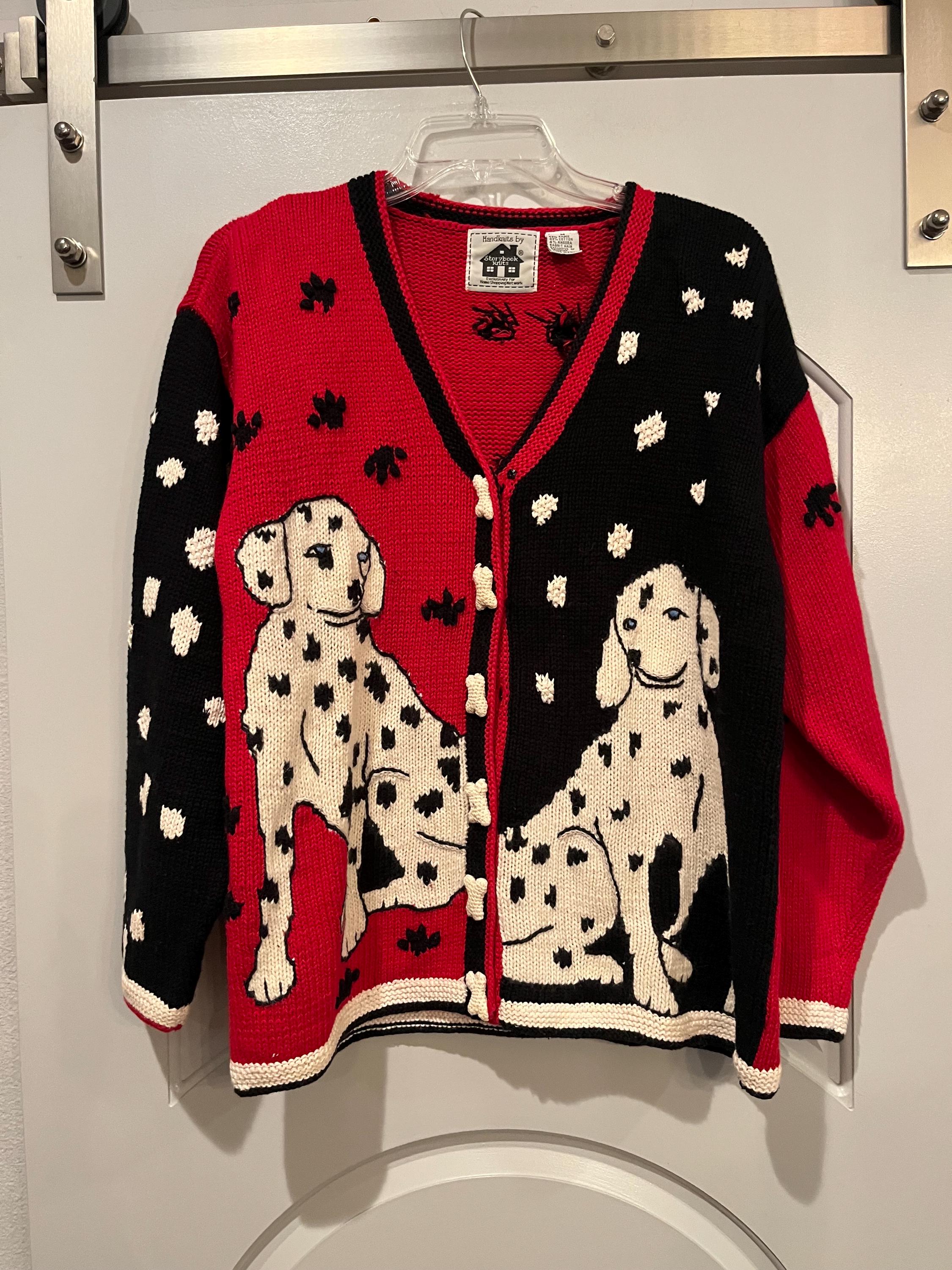 Vintage Red and Black Dalmatian Women's Cardigan Sweater