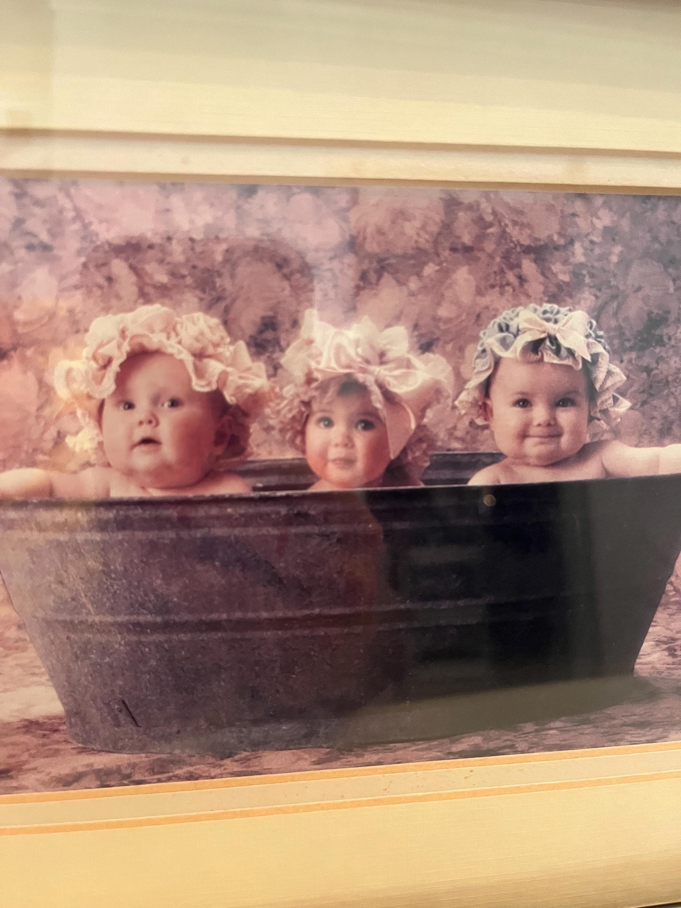 Vintage 90s Anne Geddes Style Bathing Babies Print. Framed. Super 