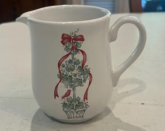 Vintage Corelle festive topiary White Ceramic mini Pitcher. GUC!