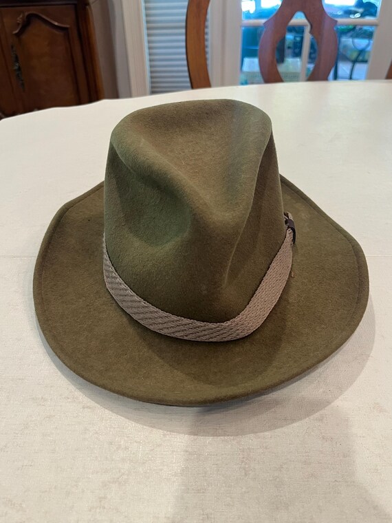 Green & Brown Vintage Inspired Distressed Band Rustic Western Fedora Hat Rustic Star Concho Belt Accent Faux Leather Band Western  main image 3