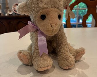 Vintage 1997 Ty Creamy beige “Lovie” Lamb plush with Lavender Ribbon. GUC!