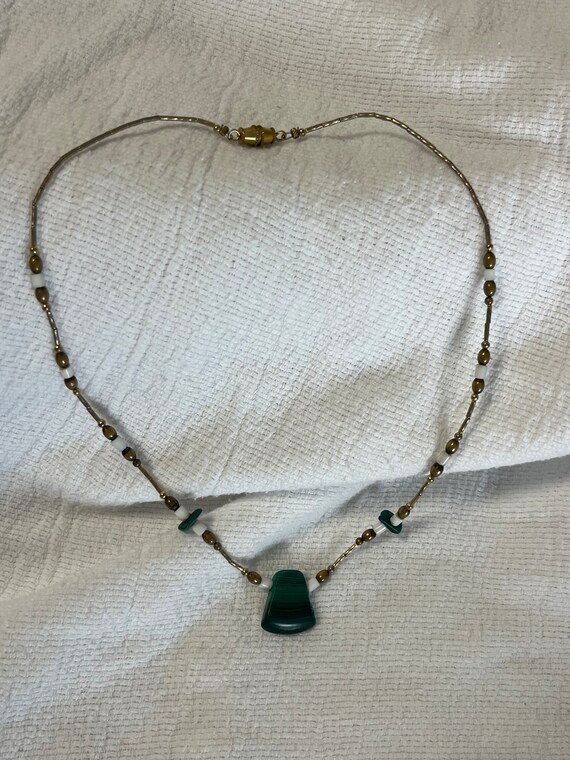 Vintage Green Malachite pendant and gold tone bead
