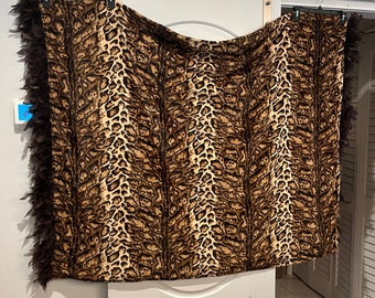 Amazing vintage 90s animal print faux fur throw with FEATHERS!! So cool!!