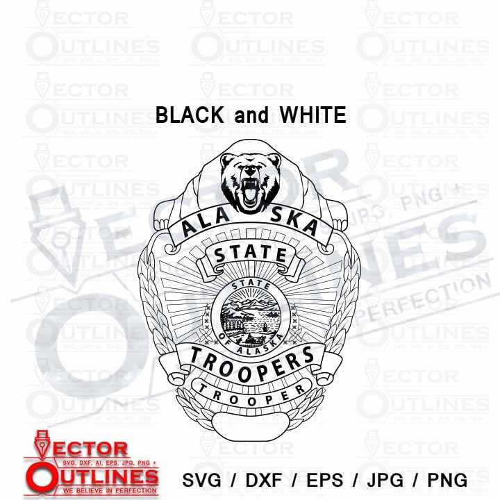 Alaska State Troopers Badge svg black white clip art dxf | Etsy