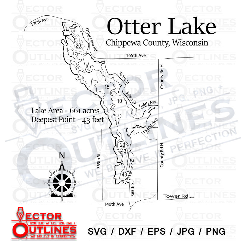 Otter Lake Map SVG DXF CNC Cut File Met Deep Point gebied Etsy