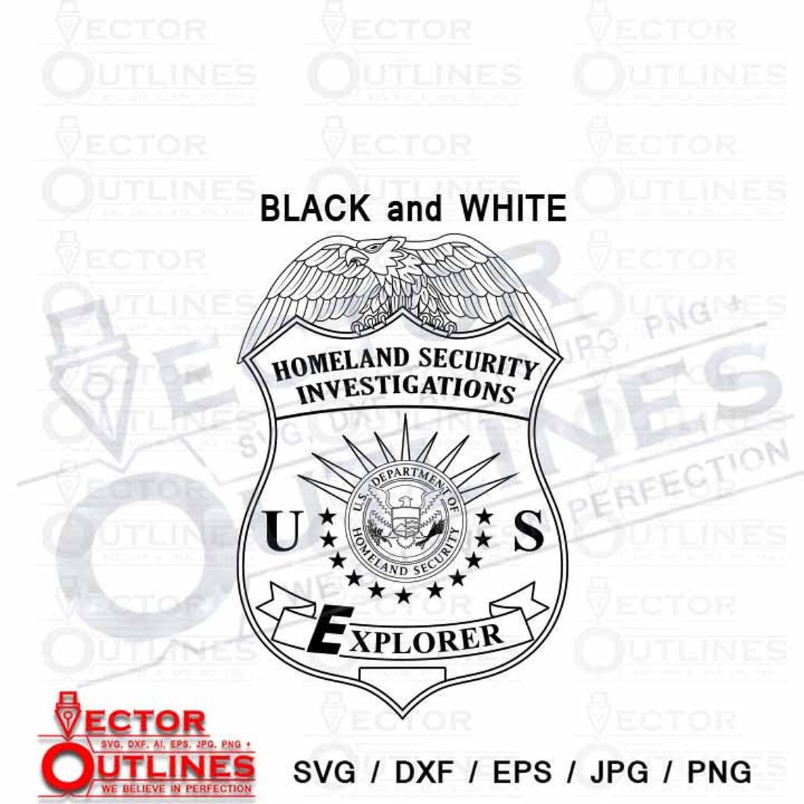 Homeland Security Investigations Explorer Badge Black White Etsy