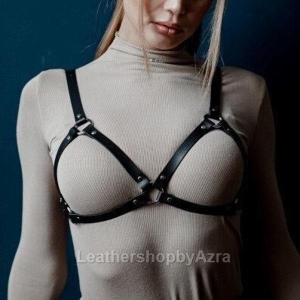 Harnais de soutien-gorge cage en cuir pour femme, 1x 2x 3x 4x 5x Harnais taille réglable grande taille, Harnais de poitrine Wrap, Harnais de poitrine en cuir punk,