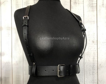 Leather Waist Harness Belt for Women, Top Harness Belt, Chest Harness, plus size festival outfit, Leather Clothing, Thick belt top