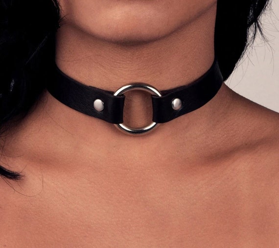 Leather w/Metal Sexy Choker Punk Gothic Collar Chain Belt Necklace Rivet  O-Rings