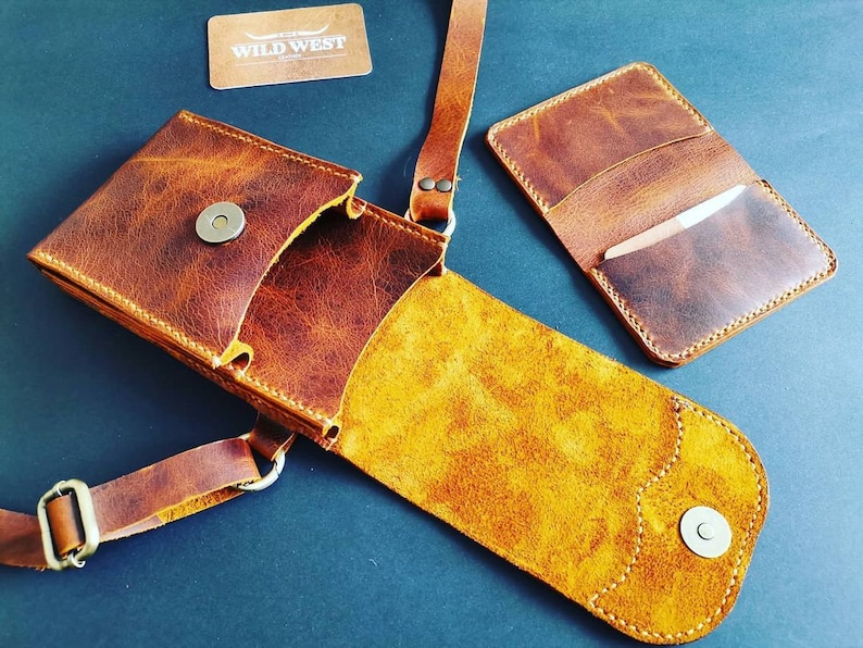 Personalised Leather Bag Adjustable Cross Body Bag Hand Stitched Bag within Minimalist Card Holder For Men Wallet Detachable Straps